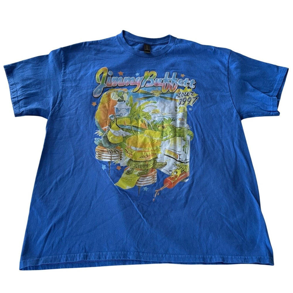 Jimmy Buffett Tour 1997 Graphic T-Shirt Royal Blue XL Cheeseburger in Paradise